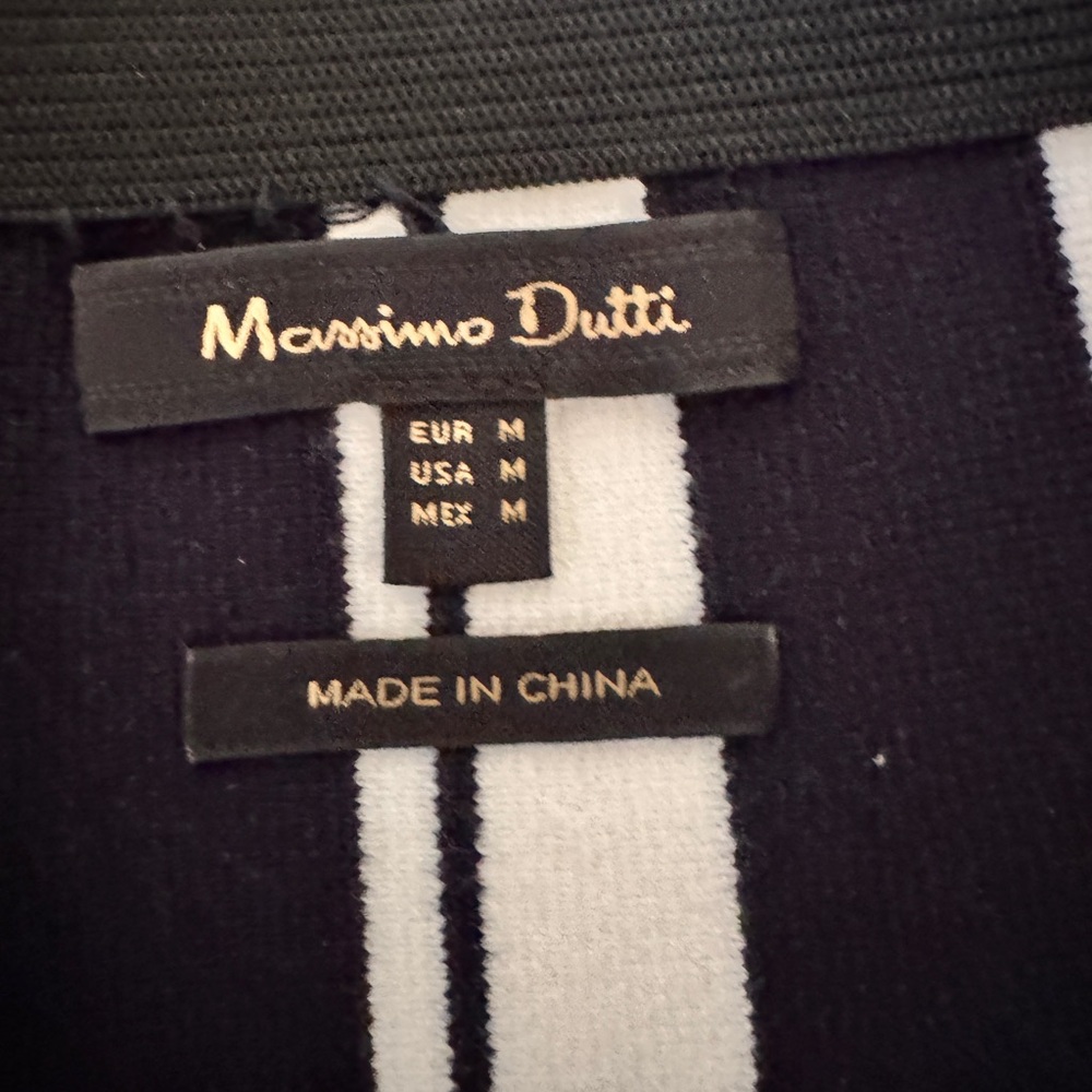 Massimo Dutti Navy Blue and Cream Strip A-Line Skirt - Picture 3 of 6